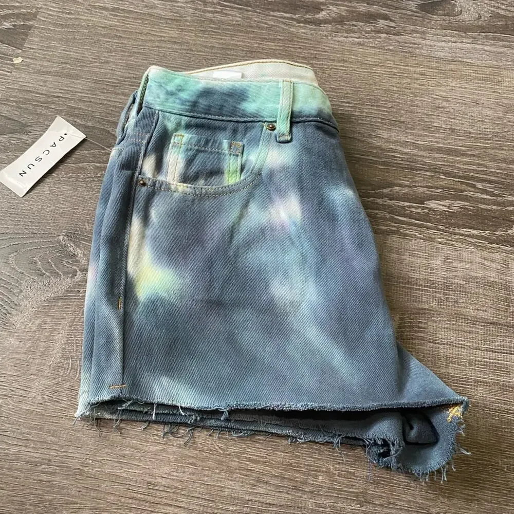 PacSun Tie Dye High Rise Festival Denim Shorts Womens  26 Festival Lights New